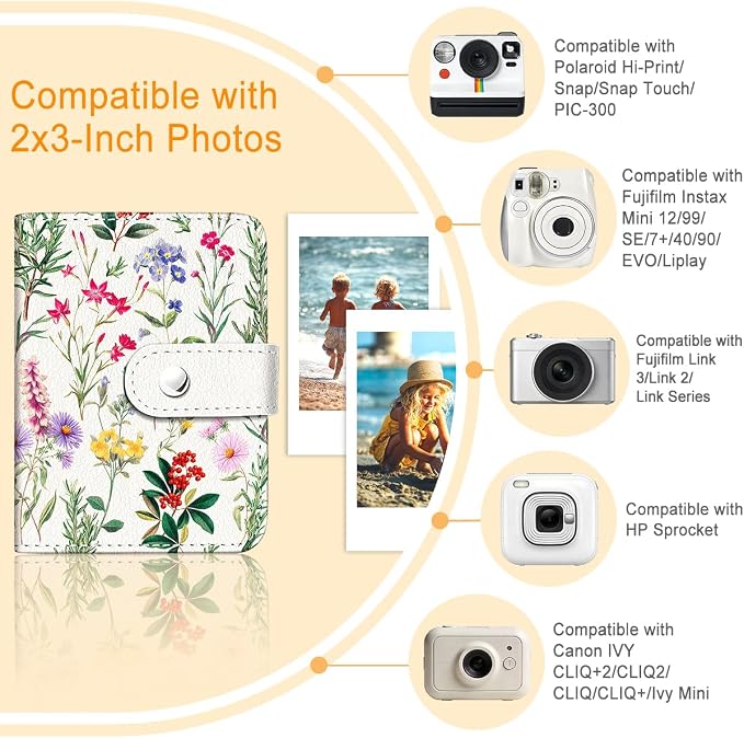 Wildflower Floral Small Photos Album for 2x3 In Films, 56 Pockets | Mini Cute Picture Book, Wallet Size, for Polaroid Fujifilm Instax Mini Instant Camera Printer, Kpop Photocard Binder Holders - Image 3
