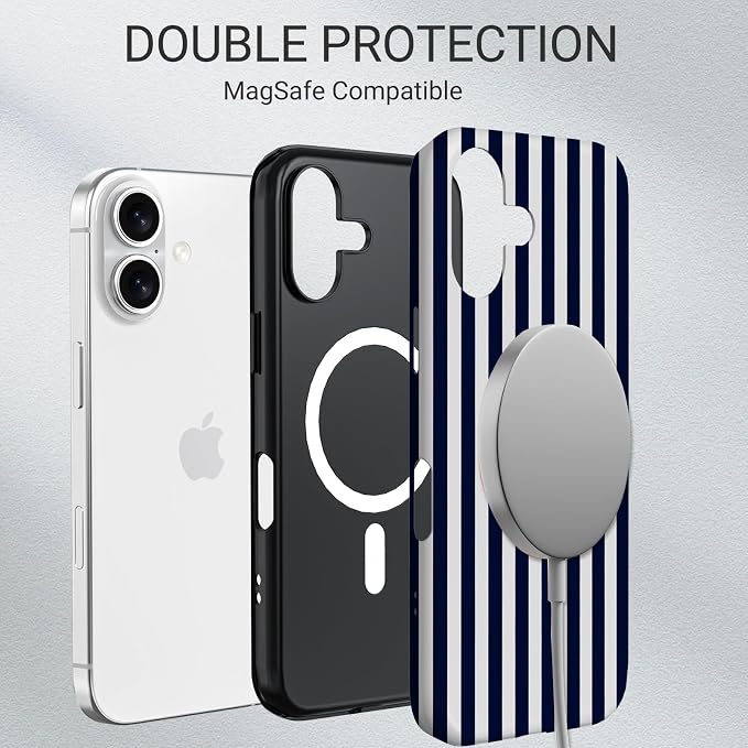 TPU Phone Case for iPhone 16, MagSafe Wireless Charging Compatible, Shockproof Slim Fit Protective Cover with Anti-Yellowing & Raised Camera Protection (Stripe 3, iPhone 16) - Image 6