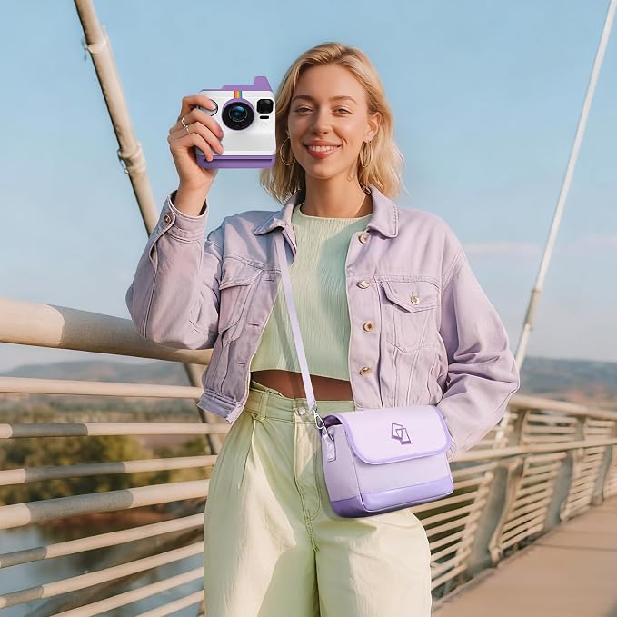 FINTIE Case for Fujifilm Instax Mini 13/12/11/SE & Polaroid I-Type Cameras | Fits Fujifilm Instax Mini 13/12/11/Se, Polaroid Now+/Now Gen 1/2/3, Camera Bag With Strap & Photo Pocket, Purple - Image 2