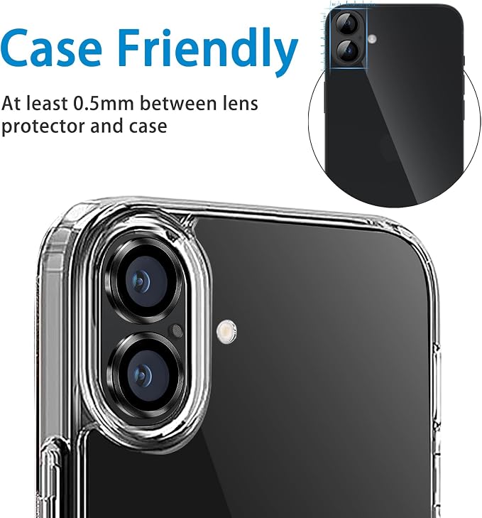 Designed for iPhone 16 and 16 Plus Camera Lens Protector, Metal Lens Cover 9H Tempered Glass Camera Cover Anti Scratch Shockproof Screen Protector - Image 5