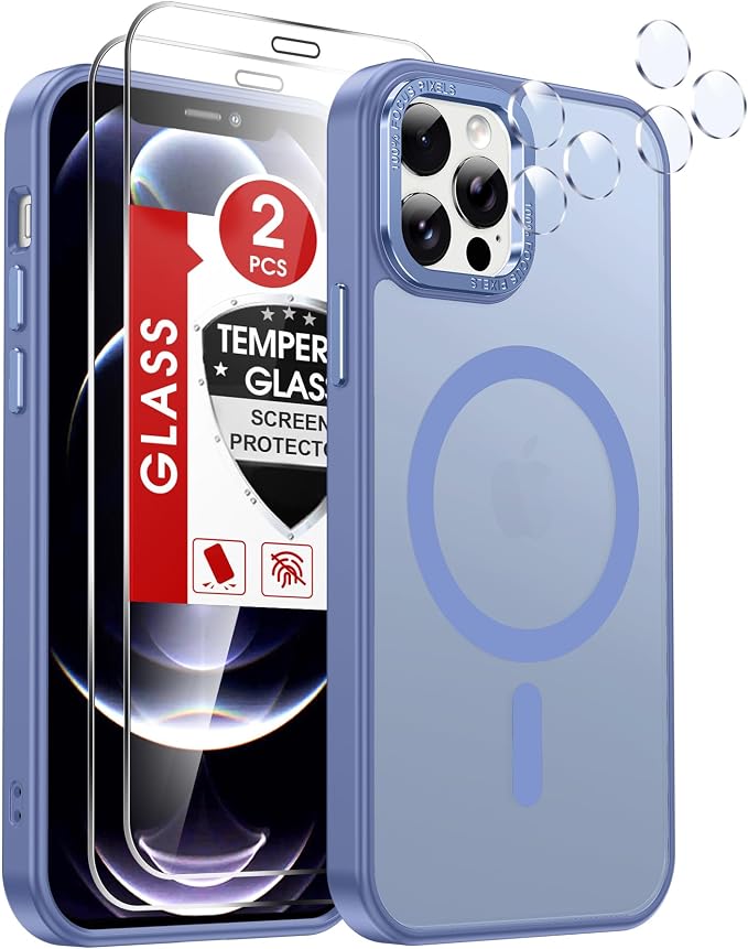 LeYi for iPhone-12-Pro-Max Case Blue: Compatible with Magsafe [ Screen Protector X2+ Camera Cover X2] i Phone 12 Promax Cases Funda para12Pro Max Magnetic Protective Heavy Duty Slim, Light Blue by LeYi