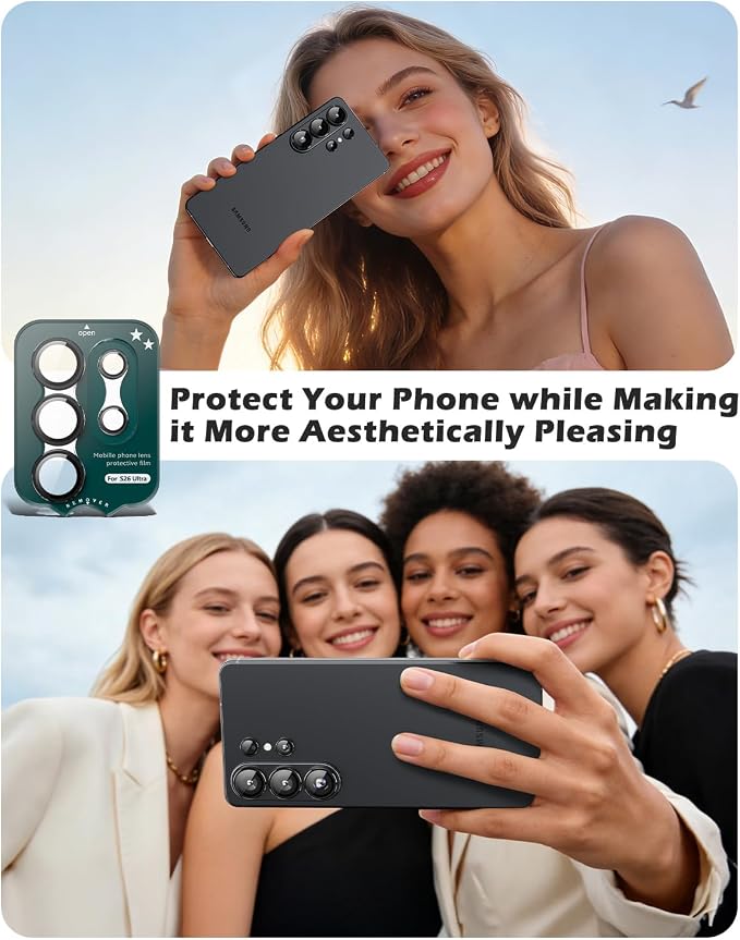 CloudValley for Samsung Galaxy S26 Ultra Camera Lens Protector | 9H Tempered Glass + Aluminum Alloy Lens Protective Ring Ultra-HD Individual Lens Cover,Black - Image 8
