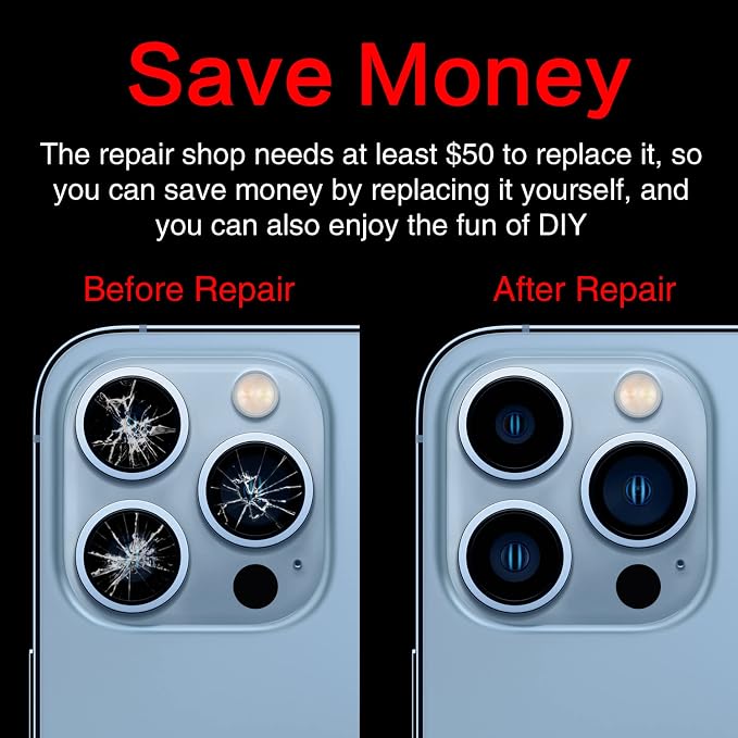 ASDAWN Back Camera Lens Glass Replacement for iPhone 13 Pro and 13 Pro Max, Rear Lens Glass Replacement kit with Pre-Installed Adhesive + Installation Manual + Repair Tool Kit - Image 4