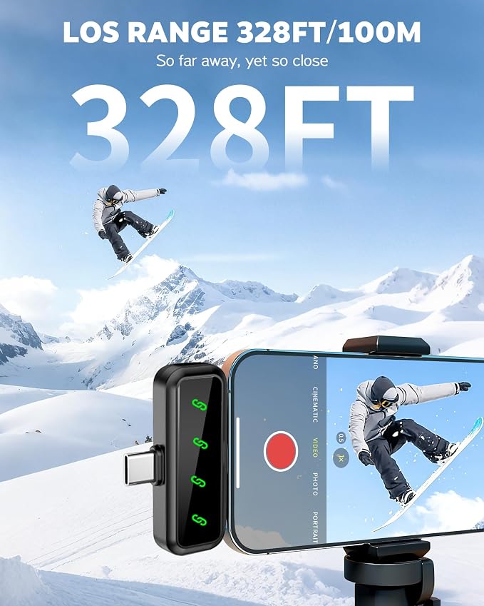 2 Pack Wireless Lavalier Microphone for iPhone Android, 60H Case | Mini Microphone with Digital Display, AI Noise Reduction and 328FT Range for Video Recording, Podcasts, YouTube, TikTok, Vlog - Image 4