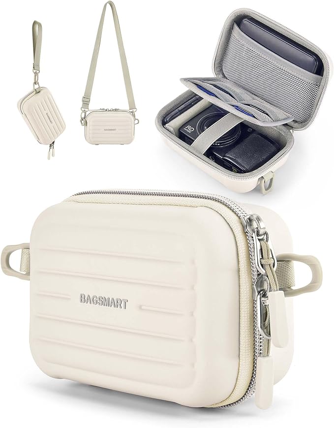 BAGSMART Digital Camera Case, Small Camera Bag with 2 Carrying Ways, Beige | Lightweight Camera Sling Bag for Canon Powershnot ELPH 180/190/Sony DSCW800/DSCW830, Waterproof & Protective by BAGSMART