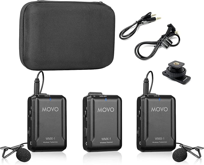 Movo WMX-1-DUO 2.4GHz Dual Wireless Lavalier Microphone System, Compatible with DSLR Cameras, Camcorders, iPhone, Android Smartphones, and Tablets, 200ft Audio Range, Great for Teaching Tutorials by Movo