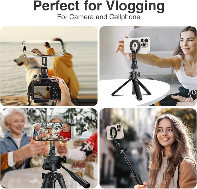 elitehood Magnetic Camera Phone Mount, Magsafe iPhone Tripod Mount | 360° Rotatable Cold Shoe Base, iPhone Tripod Adapter 1/4” Screw & Hot Shoe, 180° Tilt Cell Phone Holder for Tripod Attachment - Image 6