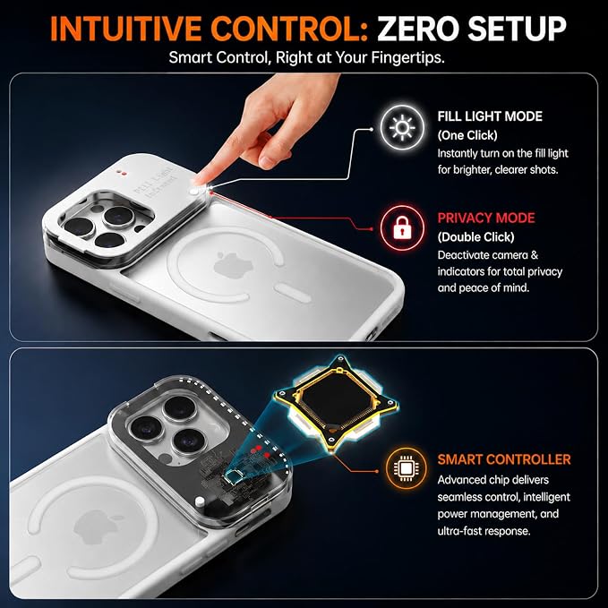 tesha Selfie Light Case for iPhone 16 Pro Max, MagSafe, Camera Detector | 2-Level LED Brightness, IR Hidden Camera Scanner, Drop Protection, Rechargeable Light Up Cover, No APP Needed for Video Vlog - Image 9
