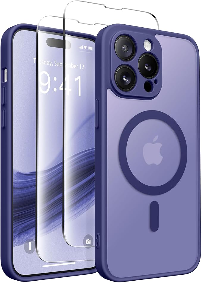 CAPRARO for iPhone 14 Pro Case, Compatible with MagSafe | Upgraded [Full Camera Protection] Shockproof Protective Slim Translucent Matte Magnetic Phone Case 6.1'', Purple Eggplant by CAPRARO