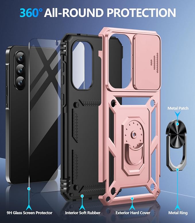 Taisairu for Samsung Galaxy A37 Case/A36 Case with Screen Protector & Slide Camera Lens Cover, Built-in Ring Stand Shockproof Protective Case for Samsung A37 5G Case/Samsung A36 5G Case (Rose Gold) - Image 2