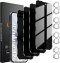 Lesakit 4 Pack Privacy Screen Protector for iPhone 17 6.3-Inch with 4 Pack Camera Lens Protector, Anti Spy Tempered Glass Film 9H Hardness Bubble Free Case Friendly by Lesakit