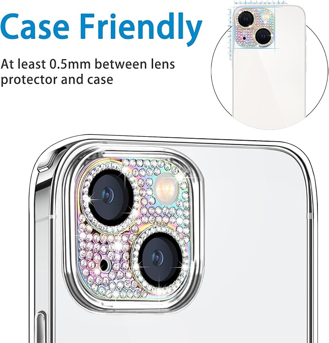 for iPhone 14 and iPhone 14 Plus Camera Lens Protector, Bling 3D Rhinestone Sparkle Diamond 9H Tempered Glass Camera Cover Anti Scratch Shockproof Lens Screen Full Protective Cover, Colorful - Image 5