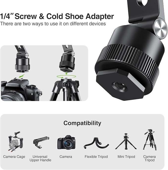 elitehood Magnetic Phone Tripod Mount for Magsafe, iPhone Camera Mount | Aluminum iPhone Tripod Mount Adapter with 1/4” Screw, Cold Shoe Phone Holder for Camera, Fits iPhone 17/16/15/14 Series - Image 5