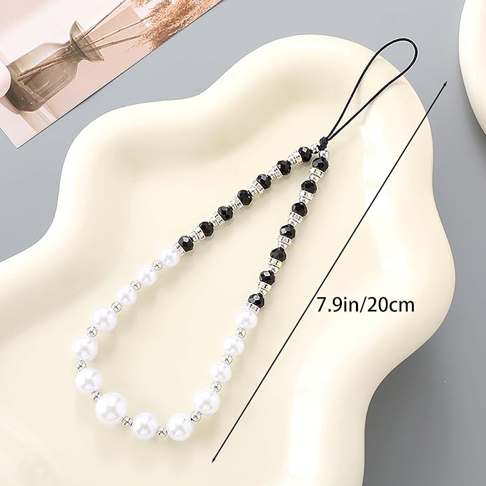 Beaded Phone Charm Lanyard Strap Girly Style Fixed Beads Pearl Lanyards - Image 3