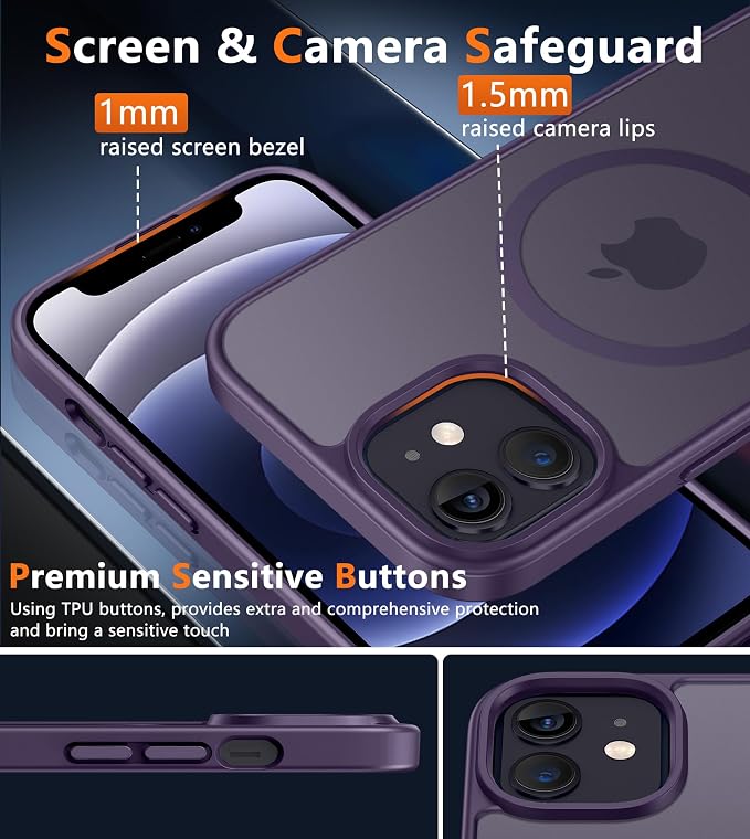 FNTCASE for iPhone 12/iPhone 12 Pro Case Purple: Fit for MagSafe | Translucent Magnetic Camera Protection Slim Cases, 14FT Military Grade Drop Tested, Matte Shockproof Cover - Image 6