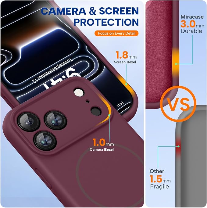 Miracase Magnetic for iPhone 17 Pro Case, Silicone, Wine Red | Compatible with MagSafe, Soft Microfiber Lining,Shockproof Drop Protection Phone Case for 17 Pro - Image 2
