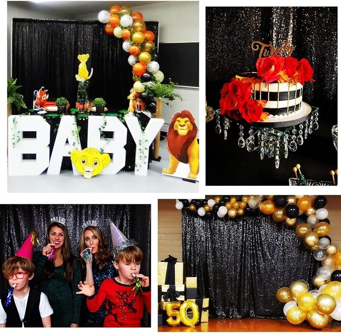 Poise3EHome Black Sequin Backdrop,8FT x 10FT Sequin Photography Backdrop Curtain for Party Decoration - Image 3