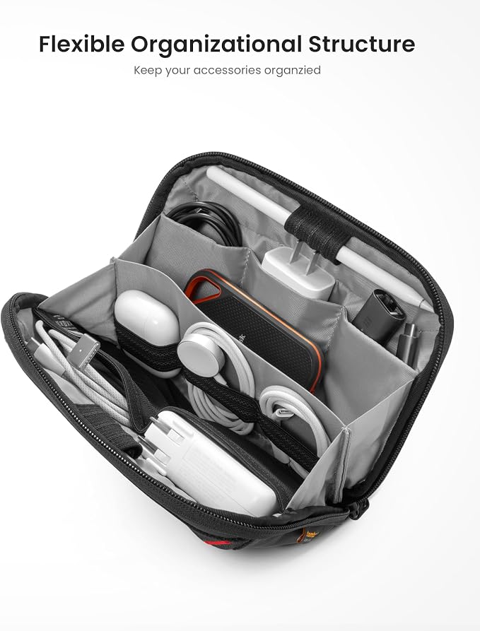 tomtoc Travel Cable Organizer Pouch, Electronics Accessories Organizer Portable Waterproof Double Accessories Carry Case for Cord, Charger, Cables, USB Drive, Black - Image 2