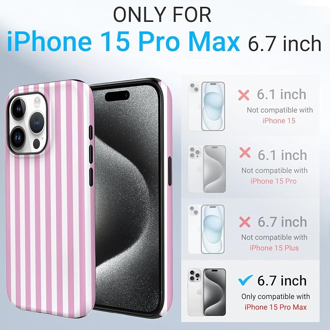 TPU Phone Case for iPhone 15 Pro Max, MagSafe Wireless Charging Compatible, Shockproof Slim Fit Protective Cover with Anti-Yellowing & Raised Camera Protection (Pink Stripe, iPhone 15 Pro Max) - Image 2