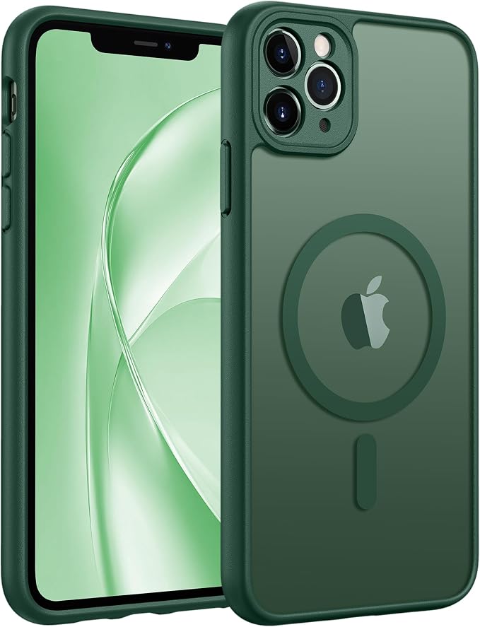 FNTCASE for iPhone 11 Pro Max Case, Fit for Magsafe, Full Camera Protection | Translucent Matte Magnetic Phone Back, 14FT Military Grade Drop Proof, Slim Shockproof Protective Cover, Green by FNTCASE