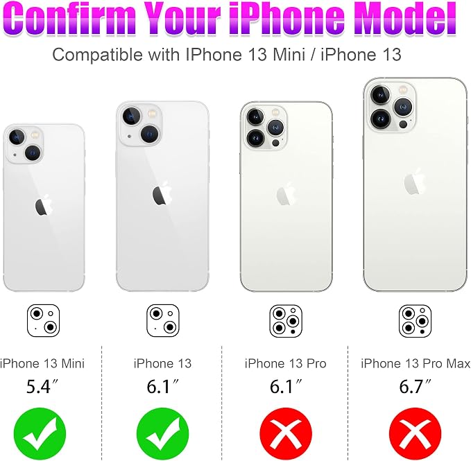 AGVEE 3+3 6 Pack for iPhone 13 & Mini Camera Lens Protector Cover | Individual Bling Diamond & Bling Glitter Sparkle Cute Gem Metal Ring, 9H Tempered HD Glass - Image 2