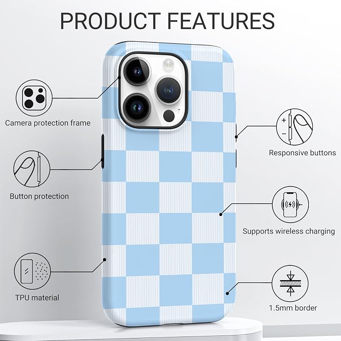 TPU Phone Case for iPhone 14 Pro Max, MagSafe Wireless Charging Compatible, Shockproof Slim Fit Protective Cover with Anti-Yellowing & Raised Camera Protection (Plaid 3, iPhone 14 Pro Max) - Image 4