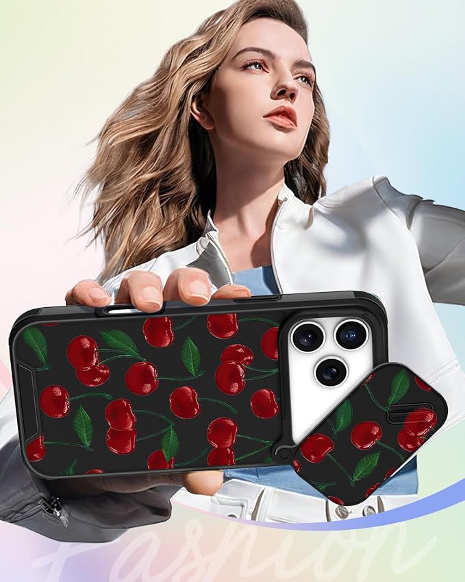 Buleens for iPhone 17 Pro Case 6.3 Inch - with Ring Stand & Camera Cover Aesthetic Cute Designed for Women Girls Girly Pretty Kawaii Cherry Teens Phone Case for iPhone 17 Pro Compatible with Magsafe - Image 6