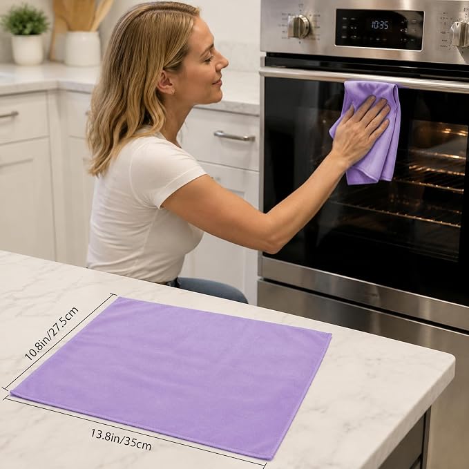 Puomue 12 Pack Microfiber Glass Cleaning Cloth, 10.8 Inch x 13.8 Inch, Lint Free Quickly Clean Windows, Mirrors, Glasses, Phone Screens, Camera Lenses, Purple - Image 2