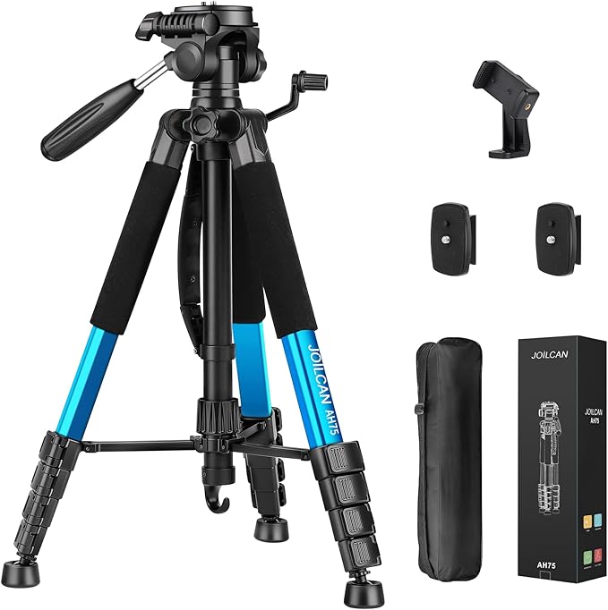 JOILCAN Tripod Camera Tripod, 74" Tripod for Camera Cell Phone | with Phone Holder for Video Recording, Heavy Duty and Tall, Travel Tripod Compatible with DSLR Canon iPhone, Max Load 15 LB by JOILCAN
