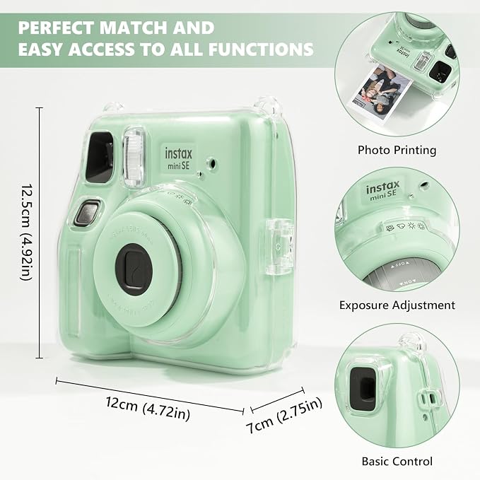Fuji Mini SE Clear Case, Hard PC Protective Case for Instax Mini SE Instant Camera with Cute Cartoon Sticker & Adjustable Shoulder Strap - Green Lovely Panda - Image 4