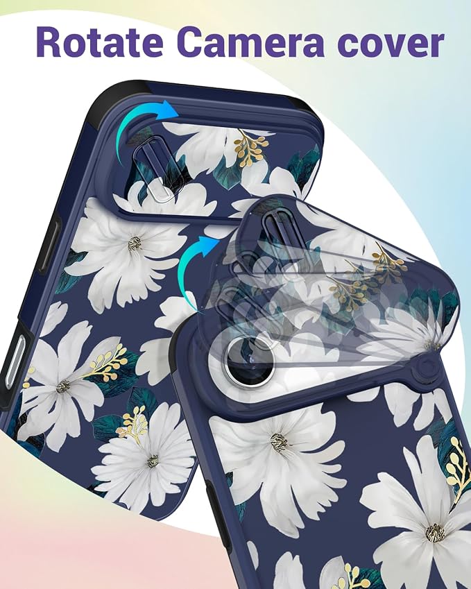 Buleens for iPhone 17 Air Case 6.5 Inch - with Ring Stand & Camera Cover Aesthetic Cute Designed Women Girls Kawaii Pretty Girly White Floral Phone Case for iPhone 17 Air Compatible with Magsafe - Image 3