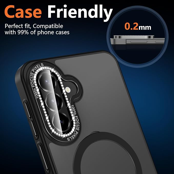 for Samsung Galaxy A37 Camera Lens Protector, Individual Metal Ring Tempered Glass Lens Cover, [Strong Adsorption] Scratch Resistant Ultra-Thin HD Clear Lens Cover, 1 Set-Black Diamond - Image 8