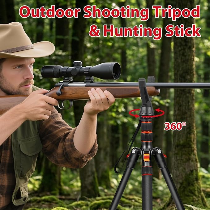 2 in 1 Camera Tripod & Hunting Stand Foldable, 68" Ball Head Tripod for Camera and Phone, Heavy Duty Tripod for DSLR Camera Lasers Binoculars Telescope Spotting Scope, Min Size 16.5" with Bag - Image 5