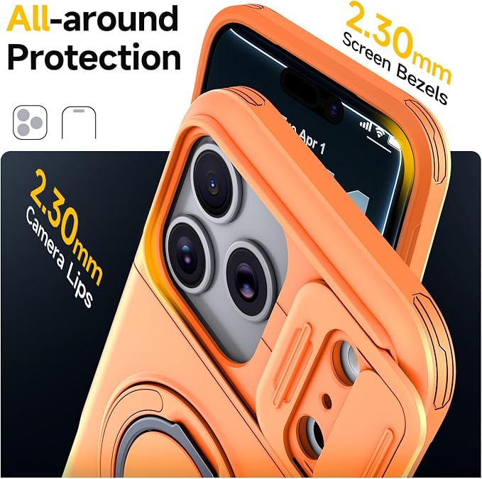 for iPhone 17 Pro Wallet Case with Card Holder Slide Camera Cover Ring Stand Kickstand Heavy Duty Protective Case with Screen Protector for iPhone 17 Pro (Orange) - Image 7