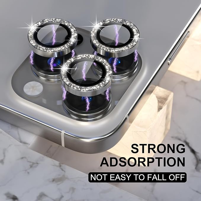 Choiche for iPhone 16 Pro/iPhone 16 Pro Max Camera Lens Protector | Ultra HD, Bling 9H Tempered Glass Camera Cover Screen Protector Metal Ring Decoration Accessories (Glitter-Titanium Natural) - Image 6