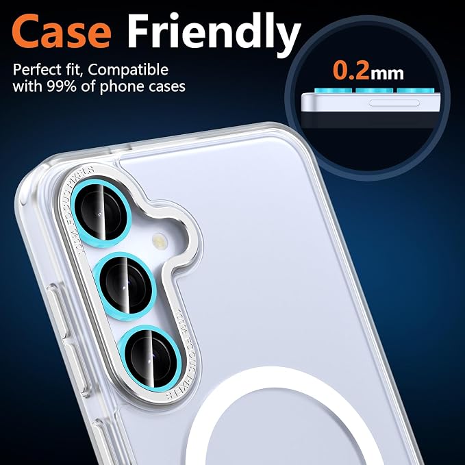 for Samsung Galaxy S25 Camera Lens Protector, Individual Metal Ring Tempered Glass Lens Cover, [Strong Adsorption] Scratch Resistant Ultra-Thin HD Clear Lens Cover, 1 Set-Blue Shine - Image 7
