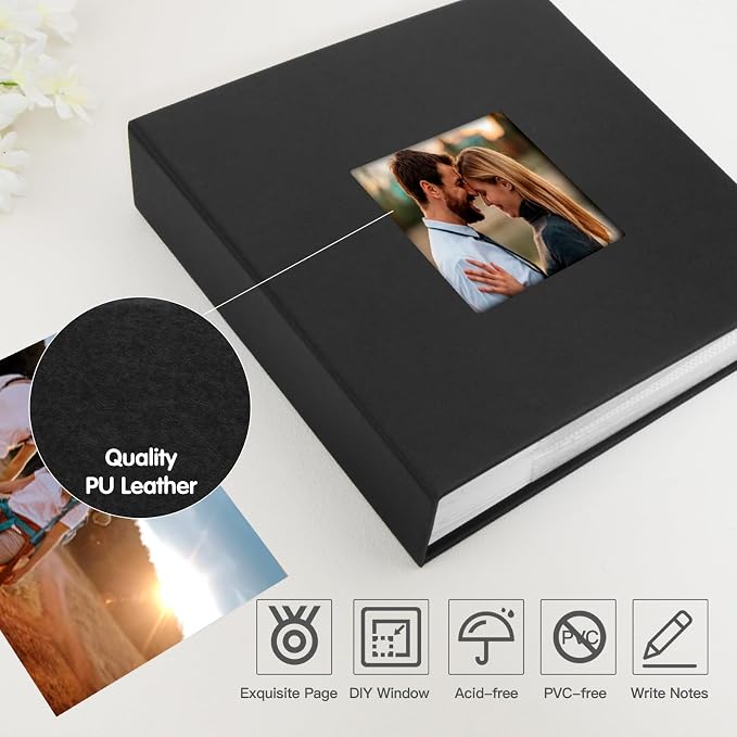 4x6 Photo Album Holds 240 Photos Writing Space, PU Leather, Black | Clear Acid-Free Sleeves, Memo Writing Areas, Front Display Window, Baby, Wedding, Travel & Family Picture Keepsakes - Image 6
