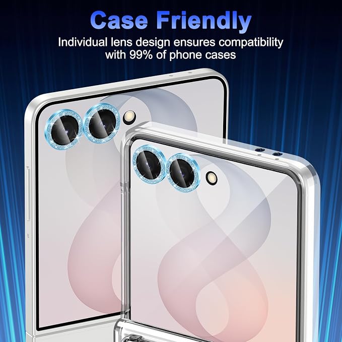 Meshine for Samsung Galaxy Z Flip 8 Camera Lens Protector,Scratch Proof,Strong Adsorption,9H Hardness with Metal Ring Camera Cover,Ultra Thin Case Friendly,Accessories Lens Protector,Glitter Blue - Image 6