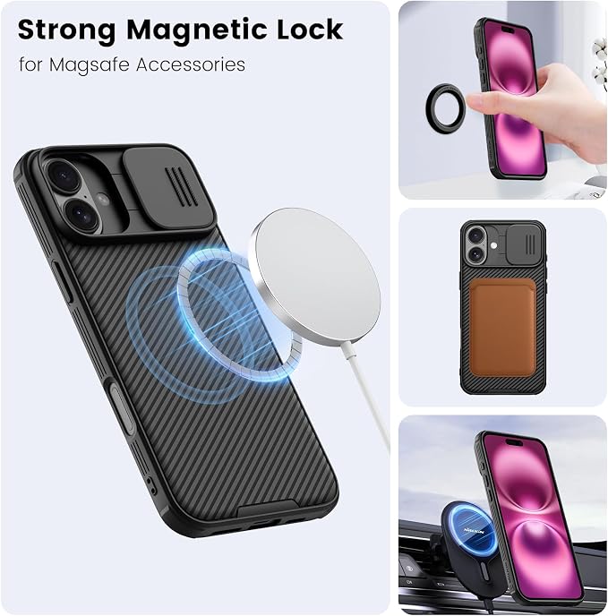 Nillkin Magnetic for iPhone 16 Case, Upgraded Slide Camera Protection, Compatible with Magsafe, Slim Shockproof Protective Phone Case for iPhone 16 6.1 inch, Black - Image 3