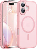 FNTCASE for iPhone 16 Case, Fit for Magsafe, Screen Protector, Light Pink | Full Camera Protection, Translucent Matte, 14FT Military Grade Drop Proof, Shockproof Protective Phone Cover by FNTCASE