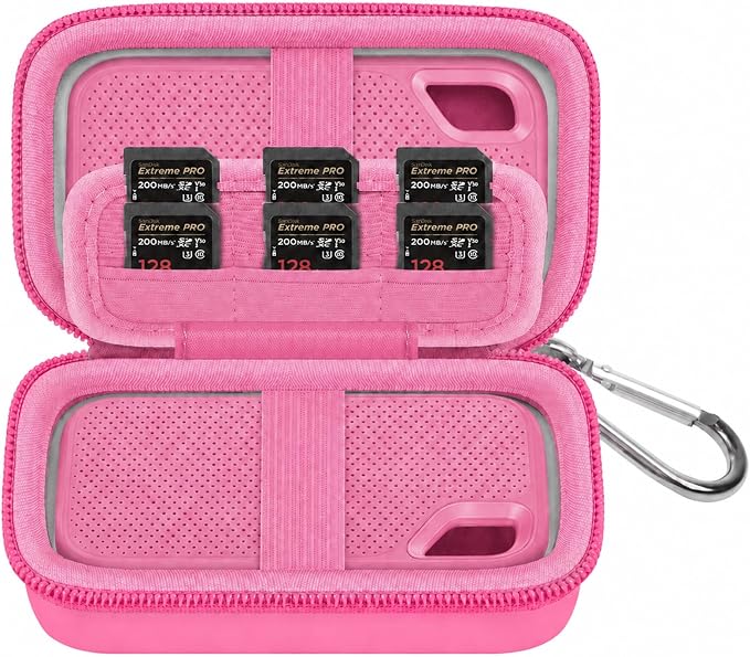 Comecase Dual SSD Case for SanDisk Extreme Portable SSD and Extreme PRO | Holds 2 Drives & 12 SD Cards, Elastic Strap Fit 500GB/1TB/2TB/4TB/8TB, Cable Groove & Carabiner for Travel,Rose Red, Box Only by COMECASE