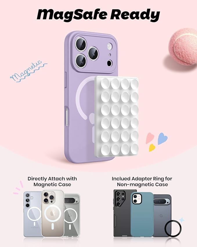 amBand Magnetic Suction Mirror Window Phone Holder, Sticky Grip Double Sided Mount for iPhone, Gym Bathroom Kitchen, Hands-Free for Makeup FaceTime Shower Viewing with MagSafe Accessories, Frost White - Image 2