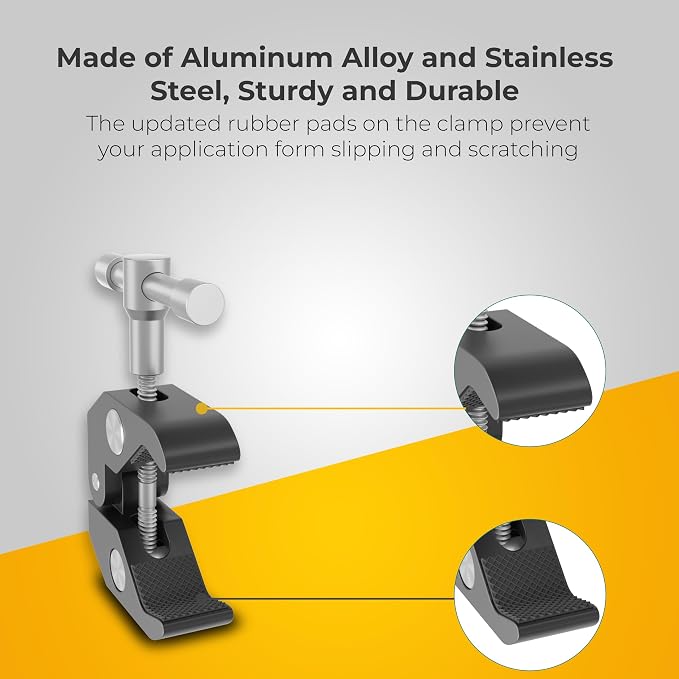 REFLEX CAMERA Super Clamp with 1/4" and 3/8" Thread Ideal Magic arm clamp with Rotary Handle for Photography, Tripod, Lights, Umberellas, DSLR Cameras, Shelves, Rods, Light Stands - Fully Adjustable - Image 4