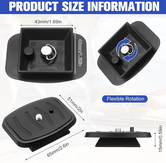 TOODOO 2 Pack 41mm and 43mm Tripod Quick Release Plate Camera Mounting Adapter, 2 Sizes QR Release Camera Tripod Ball Head Parts Replacement Compatible with Ambico V0552 V0554, Sunpak,Kalimar - Image 2