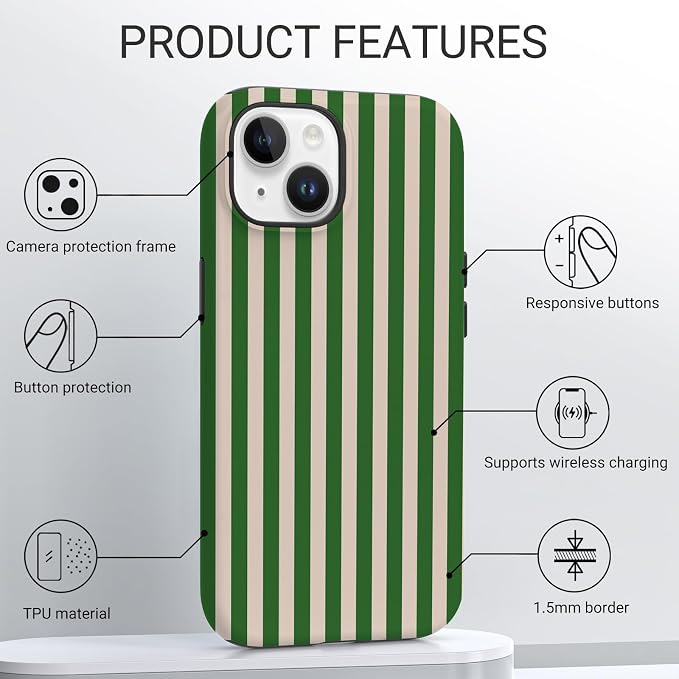 TPU Phone Case for iPhone 15, MagSafe Wireless Charging Compatible, Shockproof Slim Fit Protective Cover with Anti-Yellowing & Raised Camera Protection (Stripe 2, iPhone 15) - Image 4