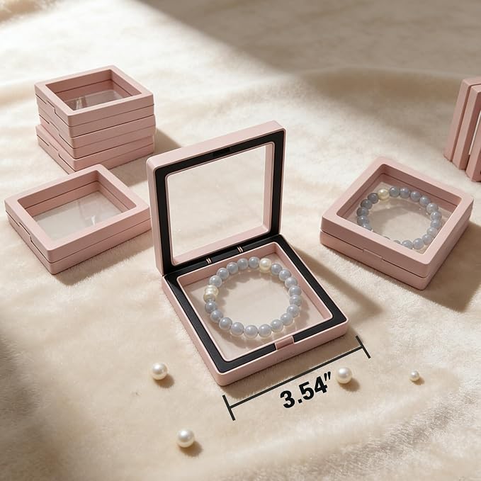 12 PCS Dual-Color Packaging Box 3D Floating Frame Display Stand, Color-Matching Packaging Display Box, Transparent Window Jewelry Case, PE Film Anti-Oxidation Storage Case. (Mixed Multi-Color) - Image 5