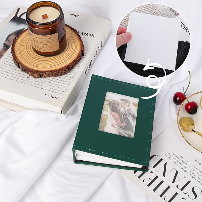 RECUTMS Small Photo Album 4x6 52 Photos Leather Family PhotoBook Dark Green | White Pages, 52 Vertical Pockets, Mini Albums for Baby Vacation, Travel Wedding Pictures Book with Front Window, Portable - Image 4