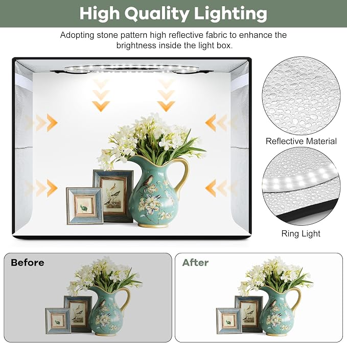 Lightdow 16"x12"x12" Photo Studio Light Box Photography with 120 LEDs (CRI>95), 6 Backdrops - Portable/Dimmable/Versatile Folding Shooting Tents for Toys/Jewelry/Watches/Cosmetics Photography - Image 6