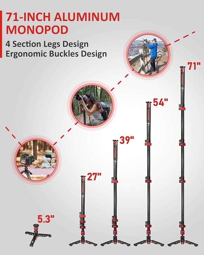 IFOOTAGE Cobra 3 Monopod A180F Professional Camera Monopod 71" | Aluminum Telescoping Video Monopod with Tripod Stand Compatible for DSLR Cameras Camcorders, Professional Camera Support - Image 4