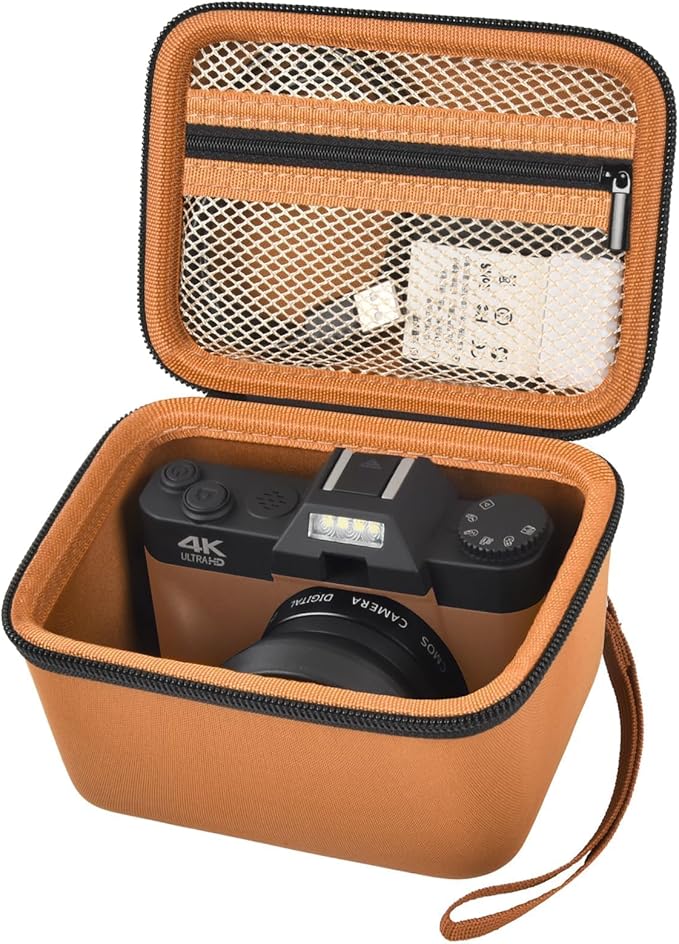 Comecase Vlogging Camera Case for Duluvulu/for VJIANGER 4K Digital Cameras | Mesh Pocket for Charging Cables and Batteries, Travel Storage for Vloggers, Parties and Camping (Brown) - Case Only by COMECASE
